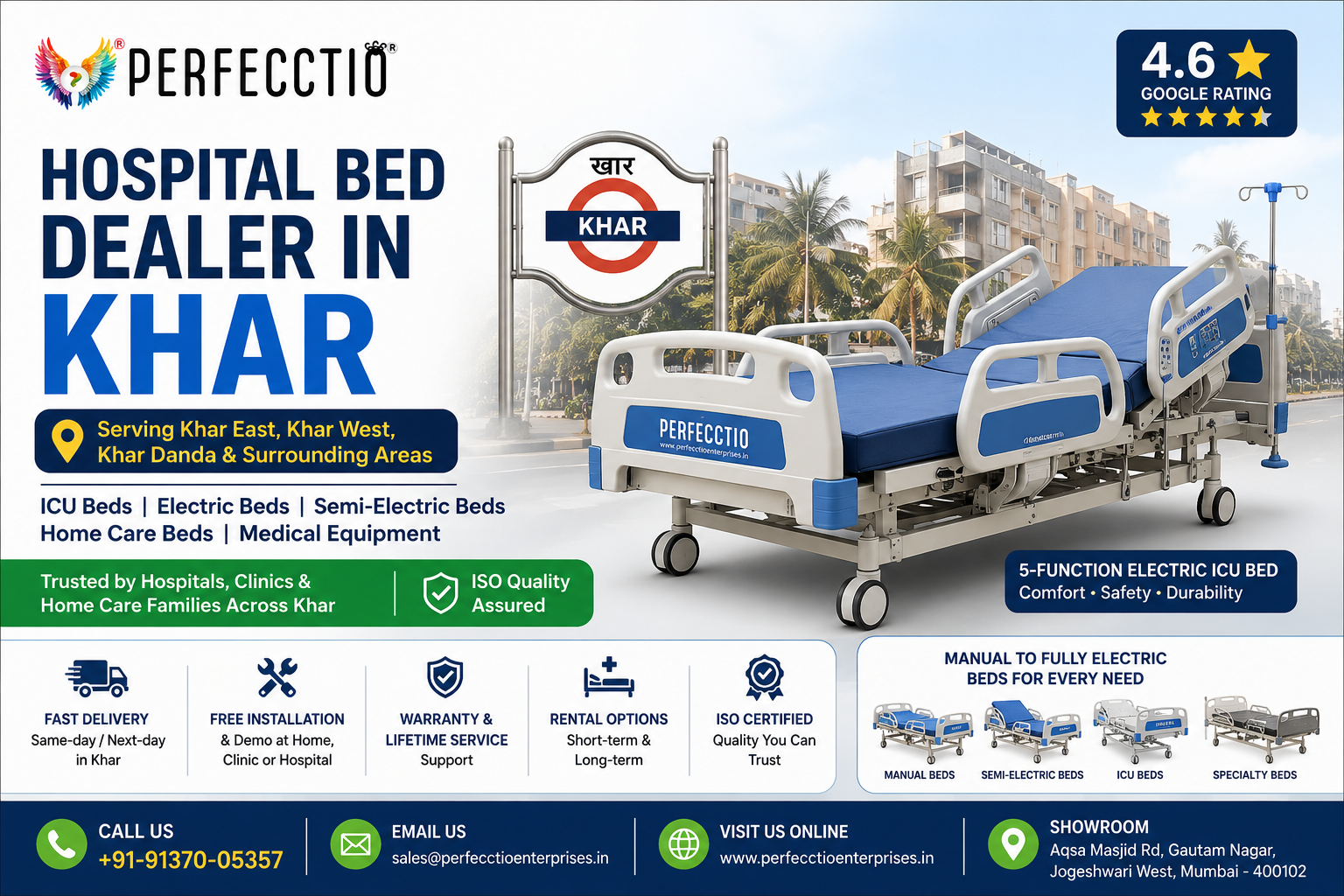 Premium Hospital Bed Supplier in Bandra Mumbai with electric ICU hospital bed by Perfecctio Enterprises