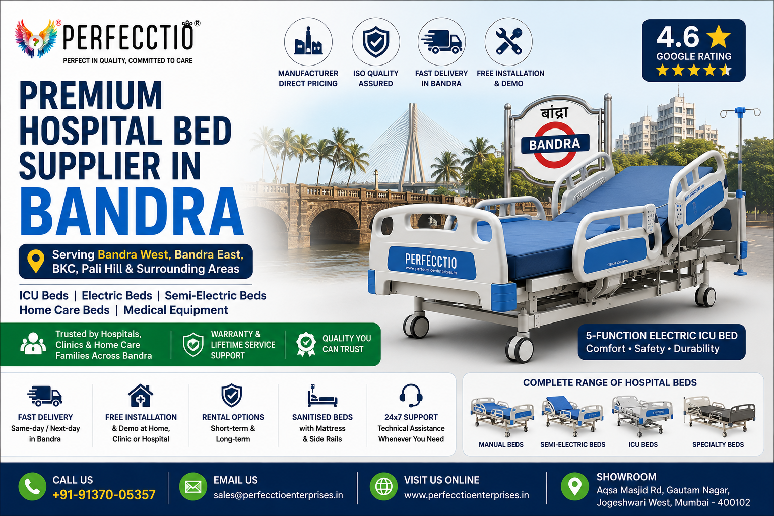 Premium Hospital Bed Supplier in Bandra Mumbai with electric ICU hospital bed by Perfecctio Enterprises